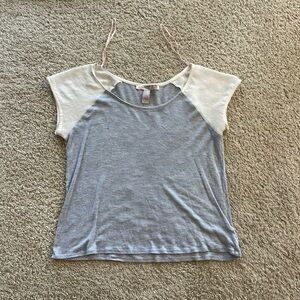 Love21 Thin Gray Knit Blouse with White Cap Sleeves